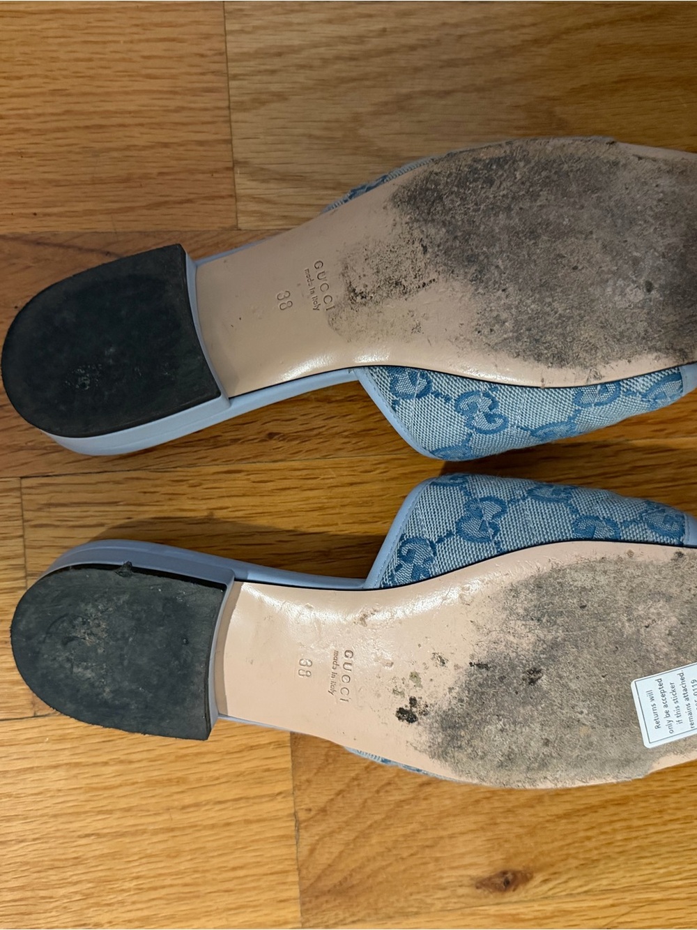 Gucci Light Blue GG Denim Slide Mules with Gold Double G - Picture 4 of 4